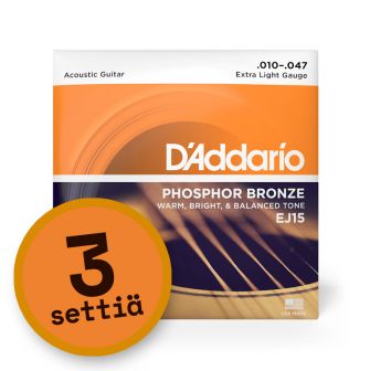 Daddario 010-047 EJ15-3D kitaran kielet 3-pack.