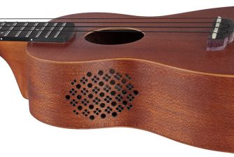 Ibanez UKC100-OPN ukulelen koristeltu sivukaikuaukko.