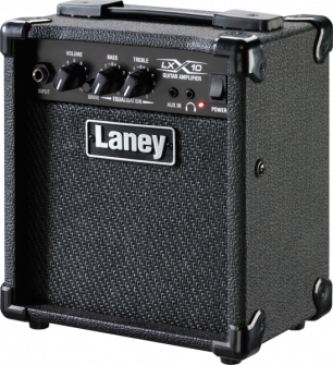 Laney LX10 -kitaravahvistin vasemmalta.